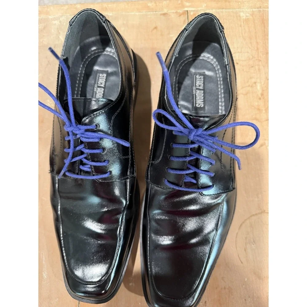 Stacy Adams Mens Black Leather Bicycle Toe Oxfords Purple Laces Size 8.5